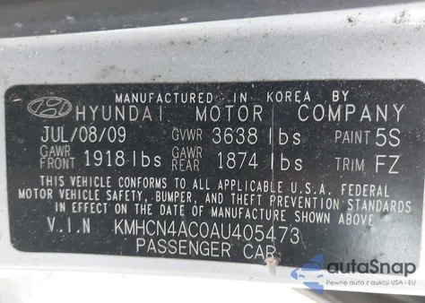 2010 Hyundai Accent Gls z USA, uszkodzony, nr VIN KMHCN4AC0AU405473